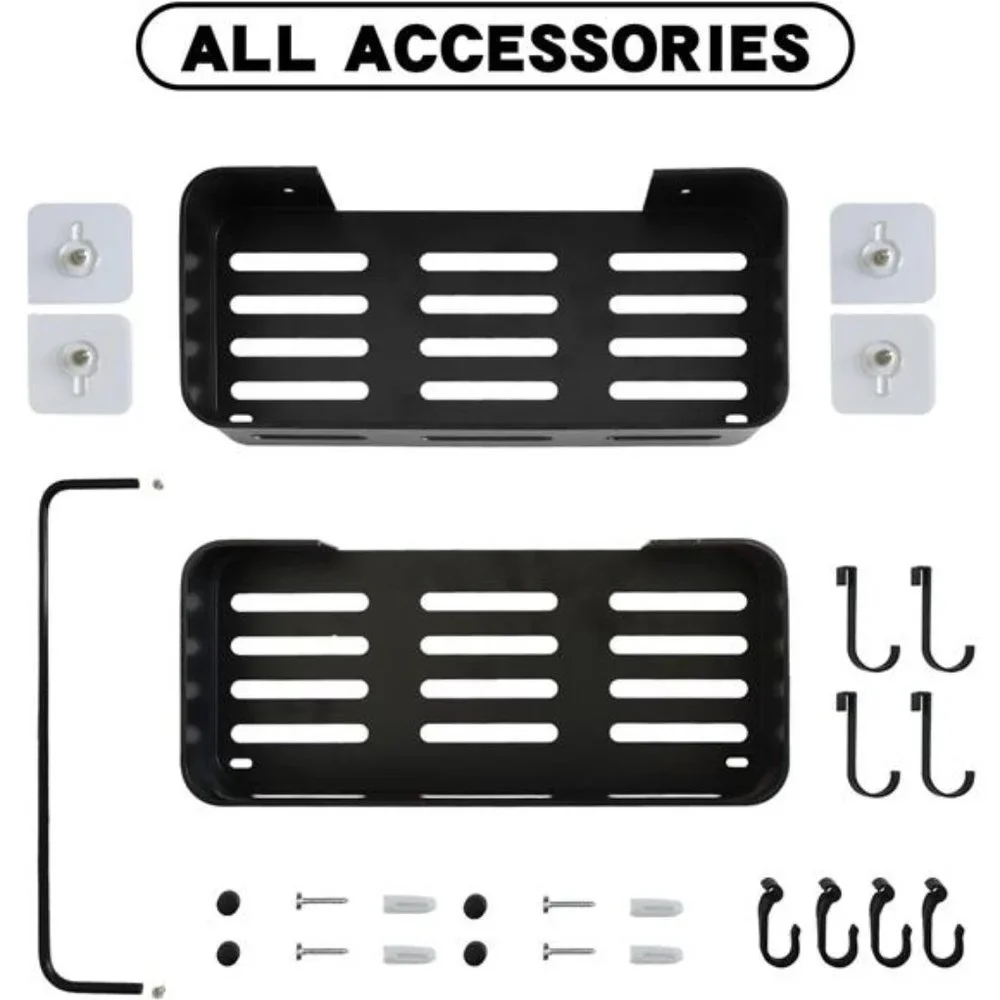 Black Shower Caddy Shelf Organizer, Bathroom Organizers,  2 Pack with 8 hooks